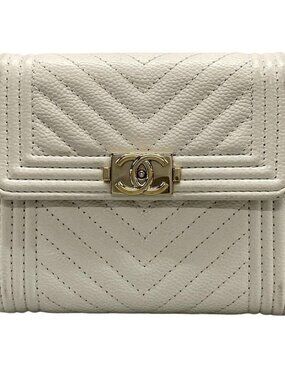Chanel Trifold Wallet Ivory Compact Stitch Gold Chez Blanc